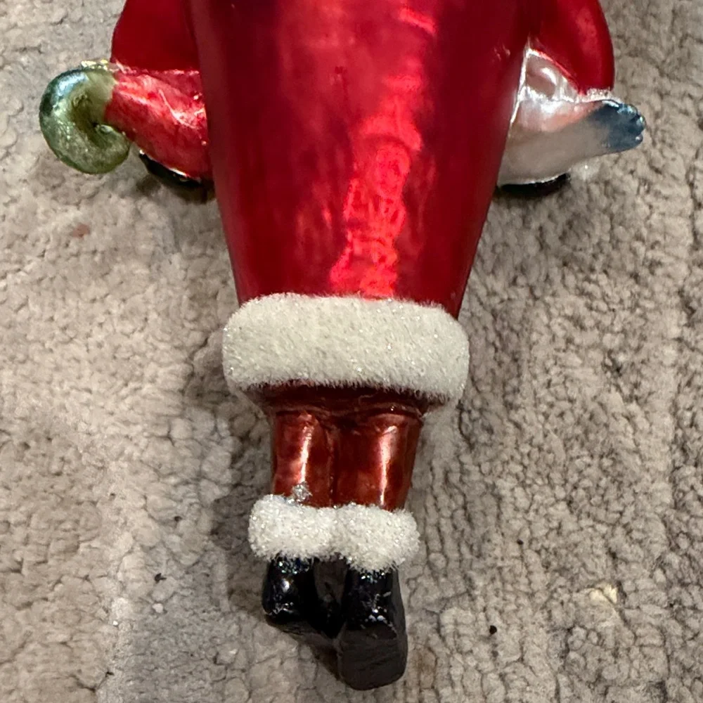 🎅 🐓 Vintage Santa Holding Chickens Glass Christmas Ornament Large 6.5